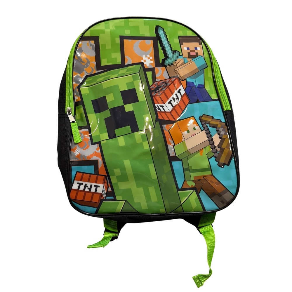 Minecraft Kids Backpack Green Creeper Steve Alex TNT School Bag Back to School